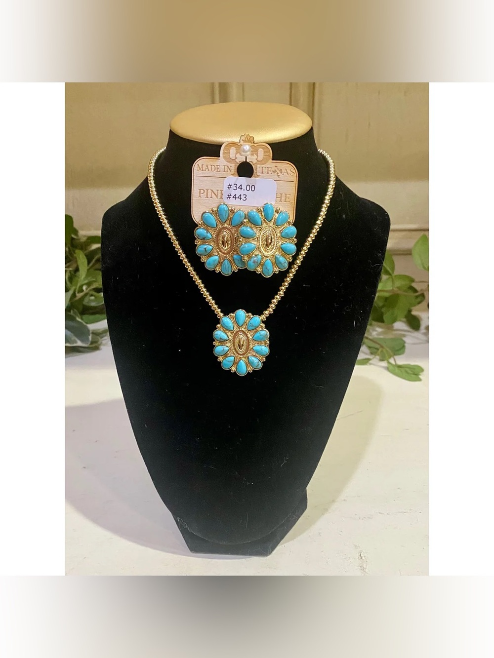 BRAND NEW W TAGS Pink Panache Turquoise Concho Choker Necklace 18K Gold Dipped